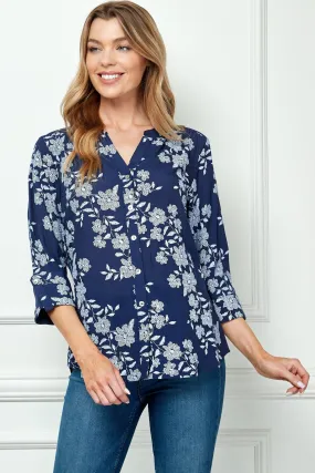 3/4 Button Tab Sleeve Button Front Mandarin Collar Shirt