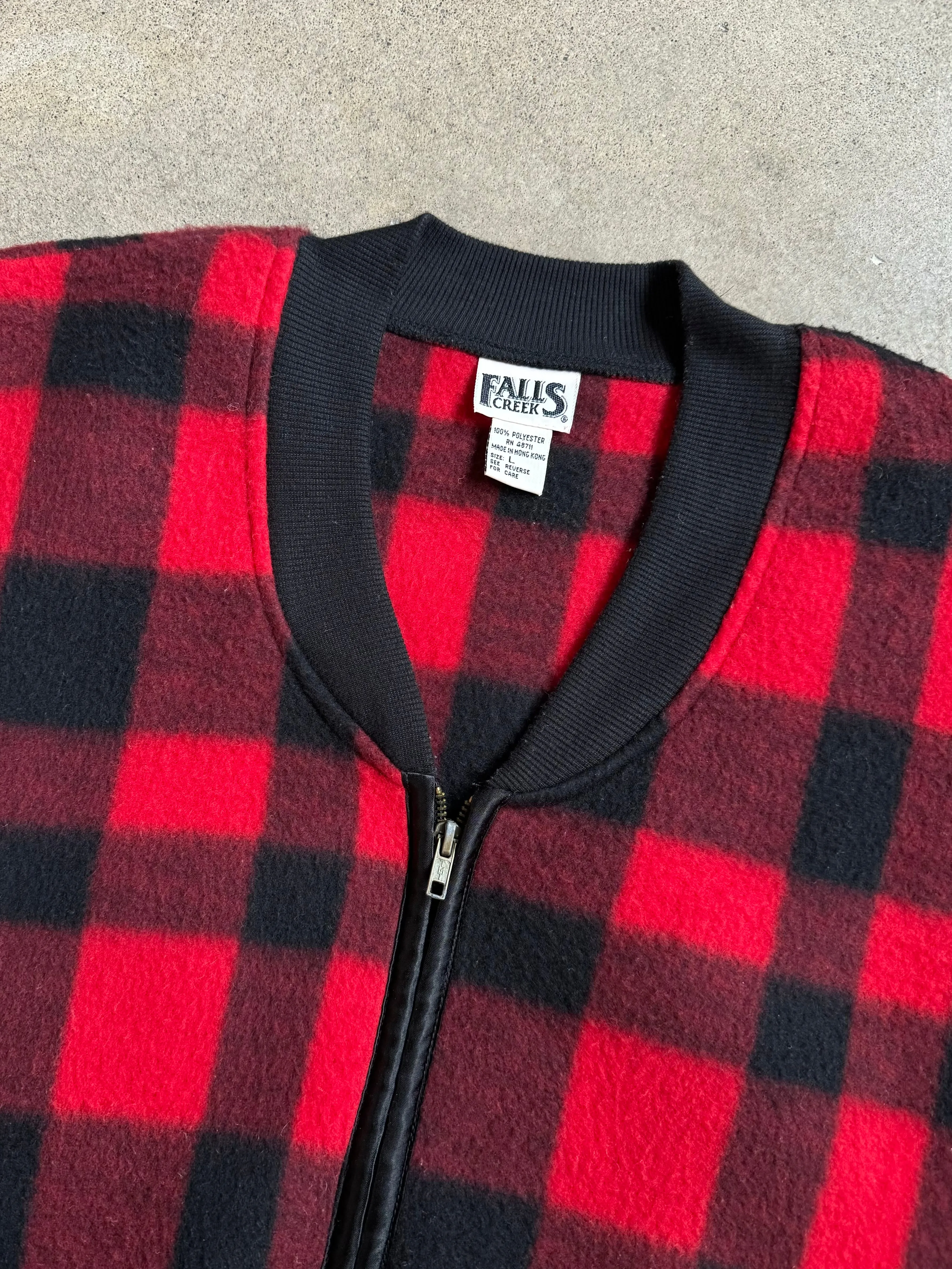 90s Vintage Red Plaid Fleece Vest (L)