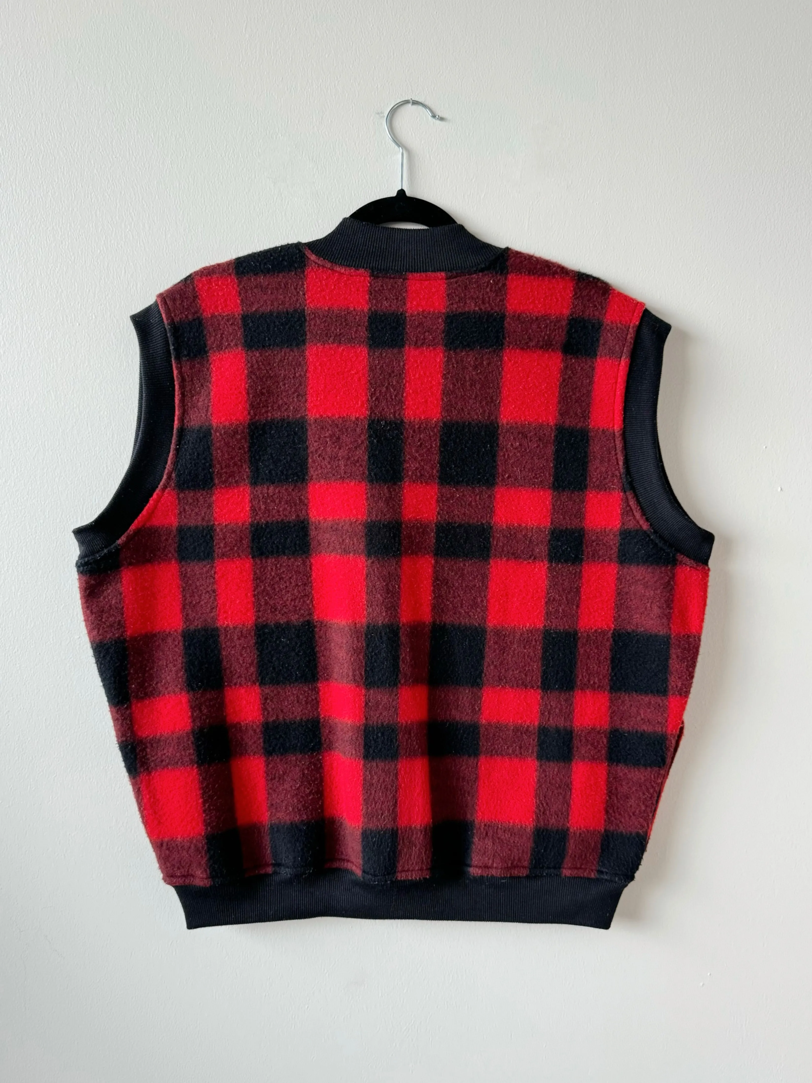 90s Vintage Red Plaid Fleece Vest (L)