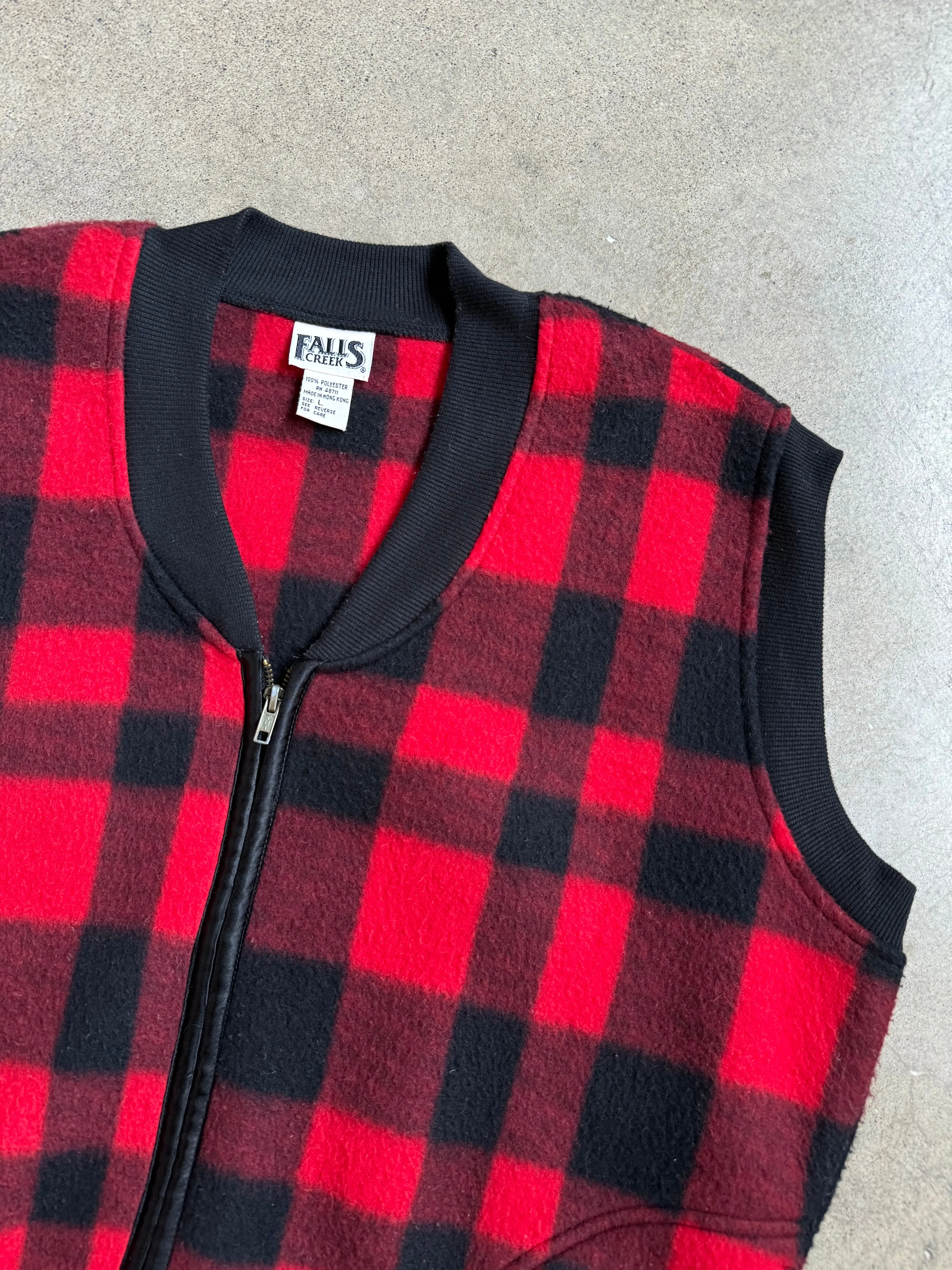 90s Vintage Red Plaid Fleece Vest (L)