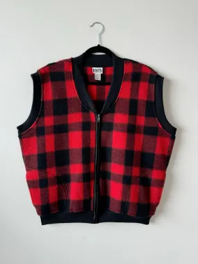 90s Vintage Red Plaid Fleece Vest (L)