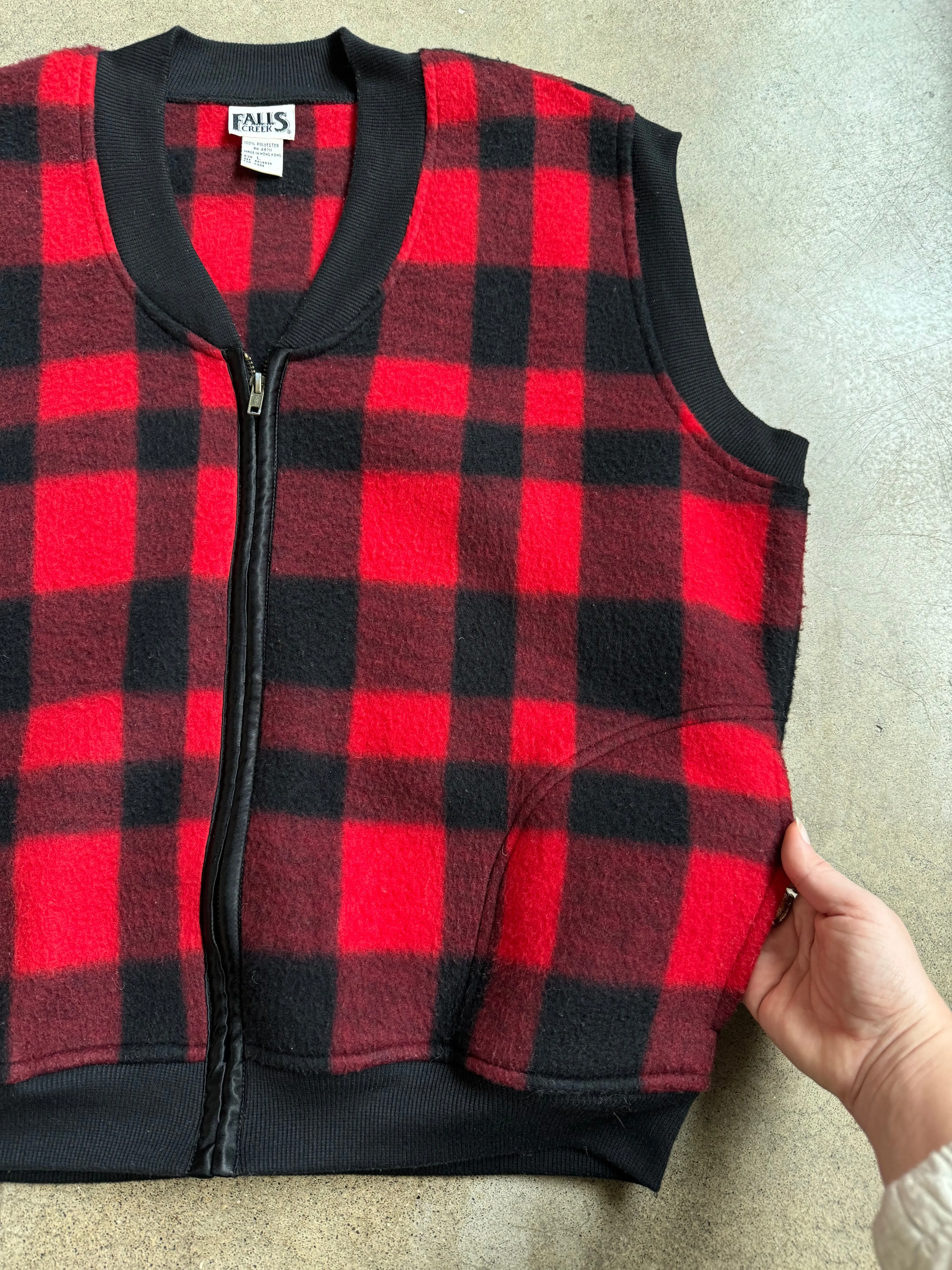 90s Vintage Red Plaid Fleece Vest (L)