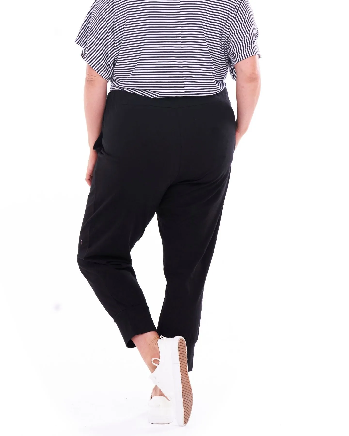 Alexia Crop High Waist Cotton Joggers - Black