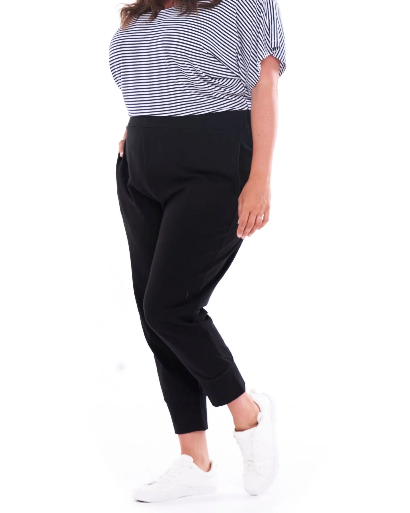 Alexia Crop High Waist Cotton Joggers - Black