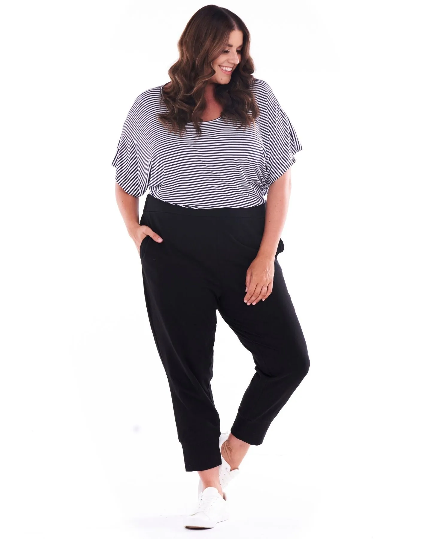 Alexia Crop High Waist Cotton Joggers - Black