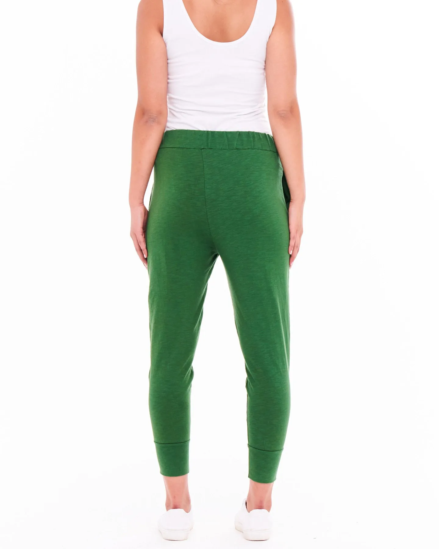 Alexia Crop High Waist Cotton Joggers - Vine Green