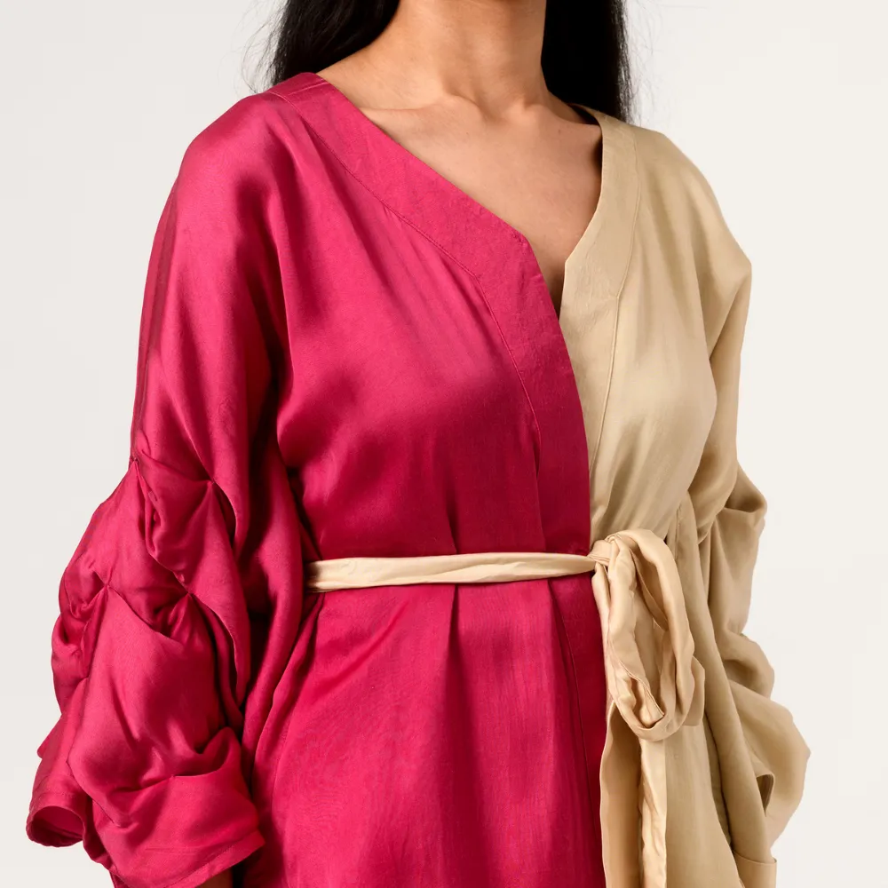 Berry And Ecru Colour Block Cape Co-ord Set | Bemberg Modal Silk