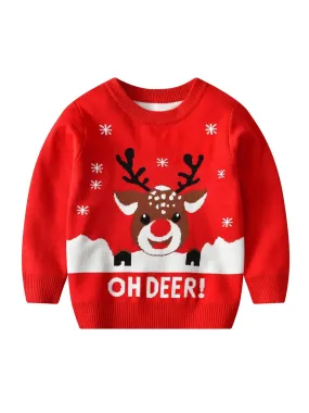 Boys' Elk Print Knitted Sweater - Autumn/Winter