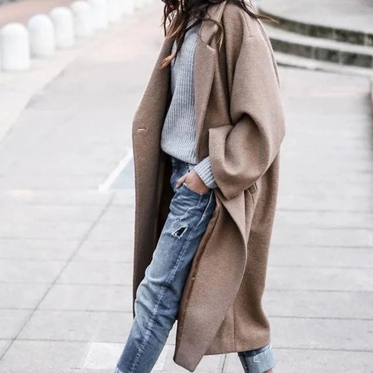 Christine – Women's Warm Woolen Coat with Pockets