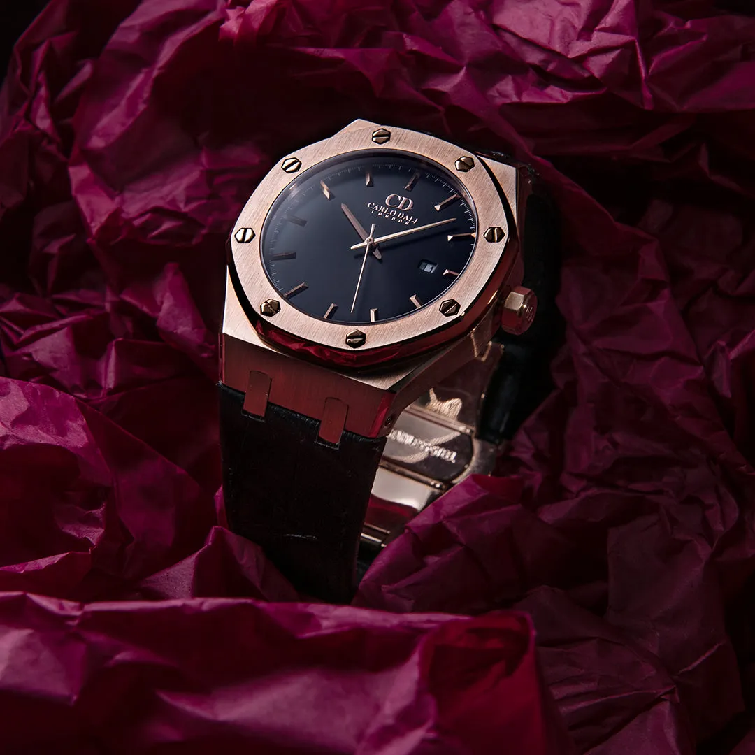 Classic Fusion King Rose Gold Leather strap watch