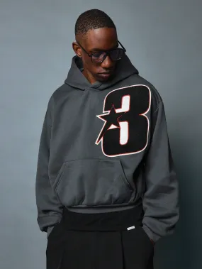 Crop Fit Overhead Hoodie With Large Applique Embroidery Pattern