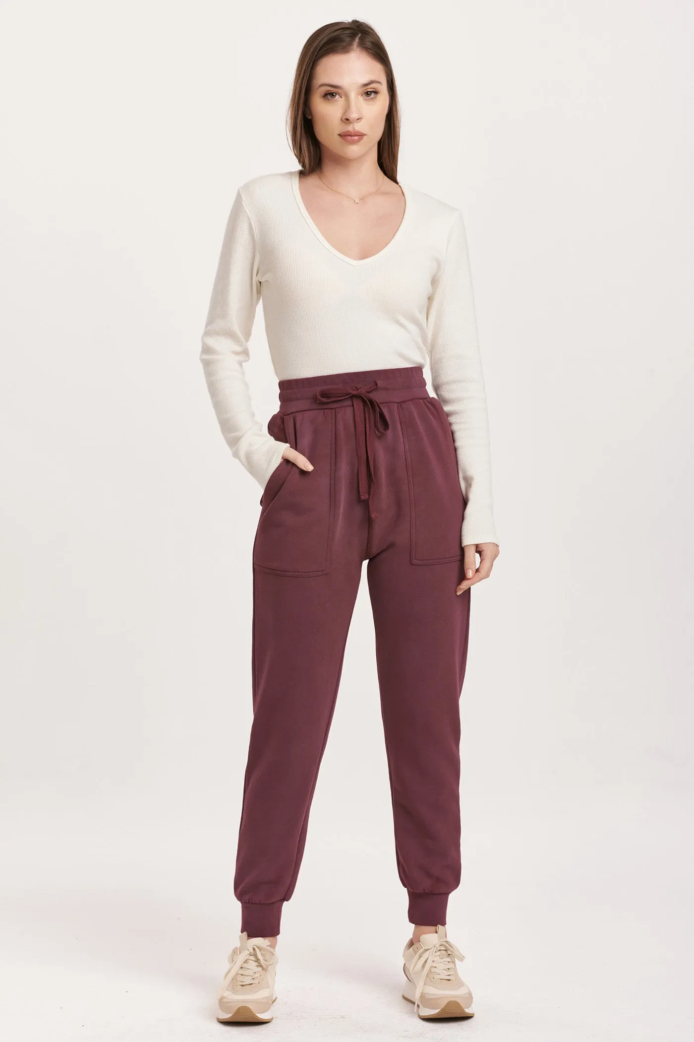 DAHLIA HIGH RISE ANKLE JOGGER PANTS PLUM BERRY