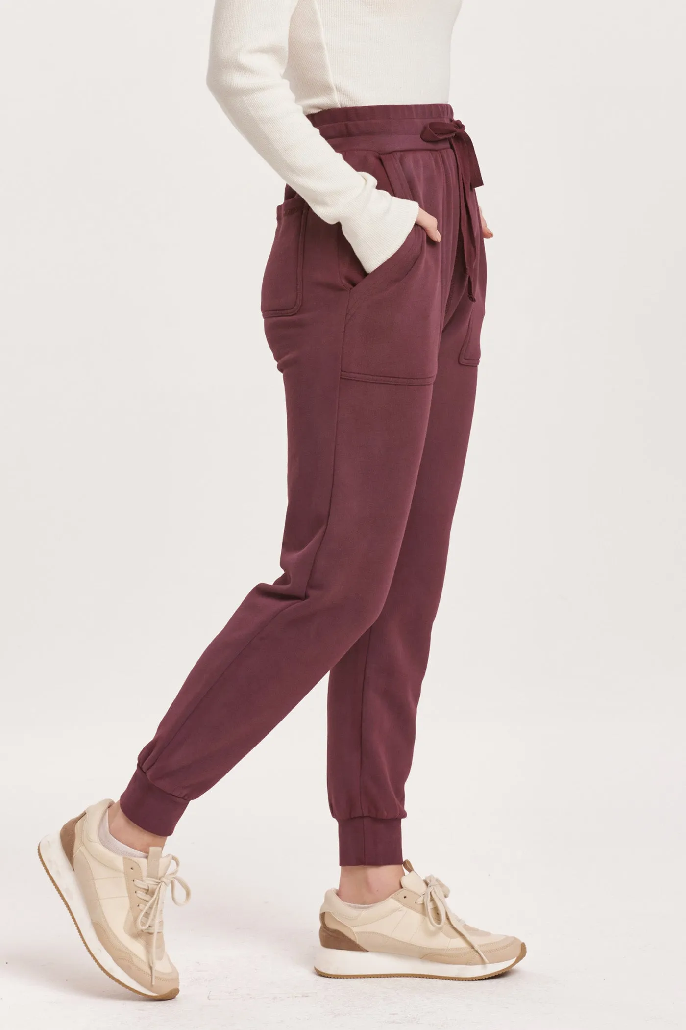 DAHLIA HIGH RISE ANKLE JOGGER PANTS PLUM BERRY