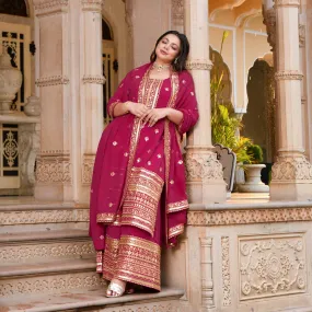 Deep Rose Sparkle Sequin Embroidered Georgette Suit Set