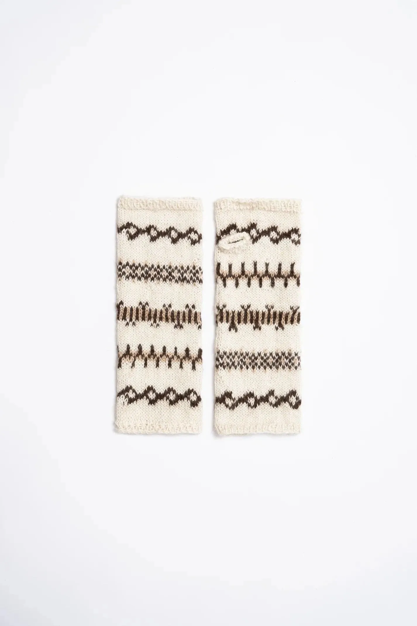 Dinadi Alpaca Handknit Half Mitts - Ivory white