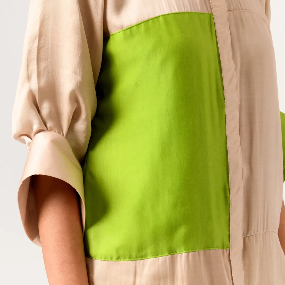 Ecru-Green Blocked Co-ord Set | Bemberg Modal | Minimal Glamour