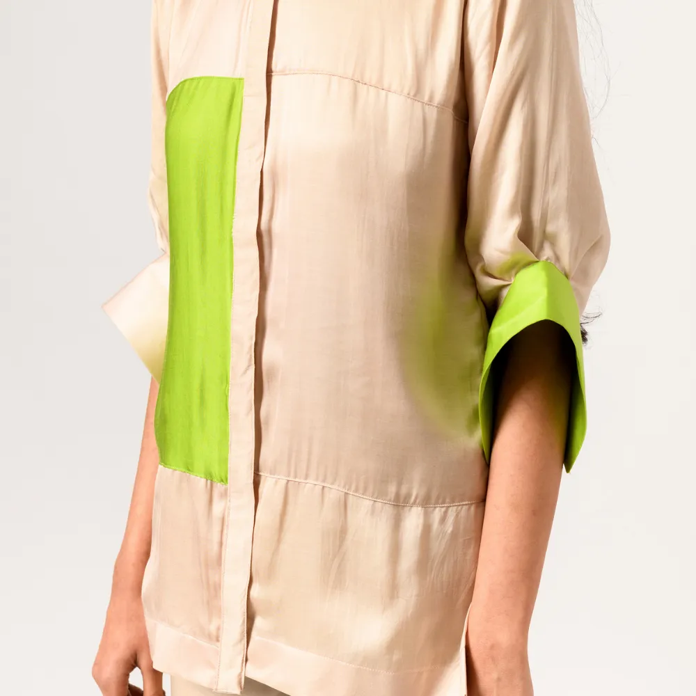 Ecru-Green Blocked Co-ord Set | Bemberg Modal | Minimal Glamour
