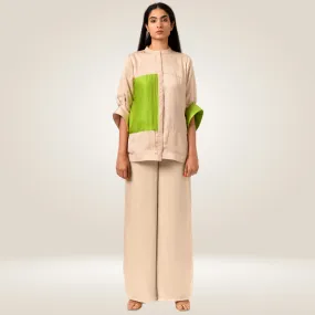 Ecru-Green Blocked Co-ord Set | Bemberg Modal | Minimal Glamour