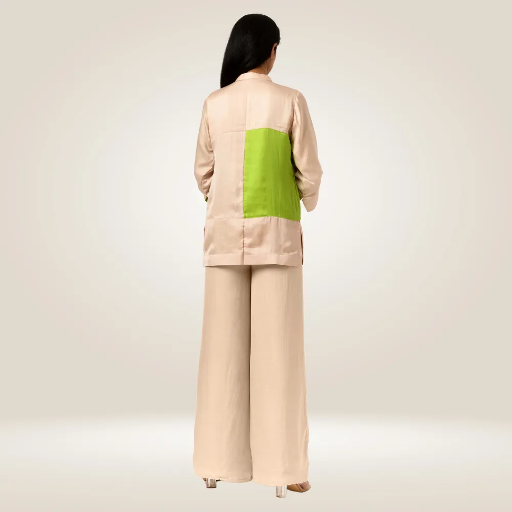 Ecru-Green Blocked Co-ord Set | Bemberg Modal | Minimal Glamour