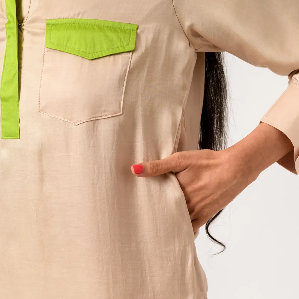 Ecru-Green Full Co-ord Set | Bemberg Modal Silk | Stylish & Suave