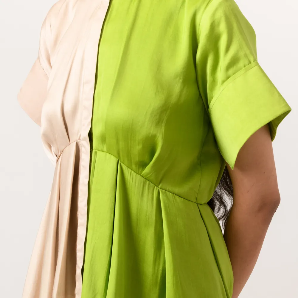Ecru-Green Half-Half Co-ord Set | Crafted in Bemberg Modal Silk | Boho & Vibrant