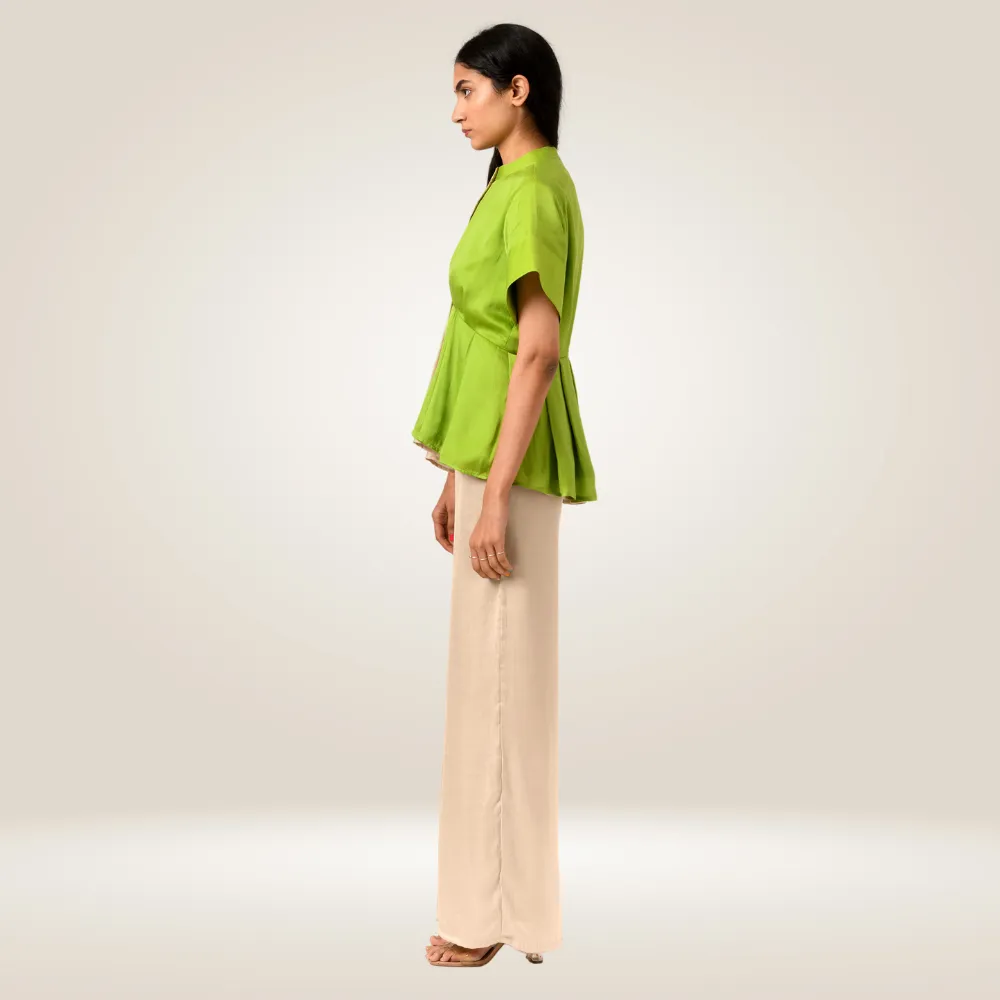 Ecru-Green Half-Half Co-ord Set | Crafted in Bemberg Modal Silk | Boho & Vibrant