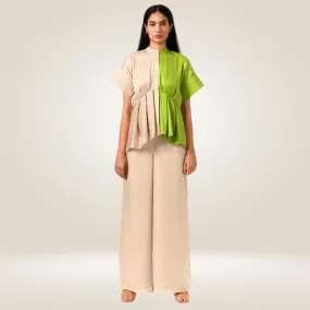 Ecru-Green Half-Half Co-ord Set | Crafted in Bemberg Modal Silk | Boho & Vibrant