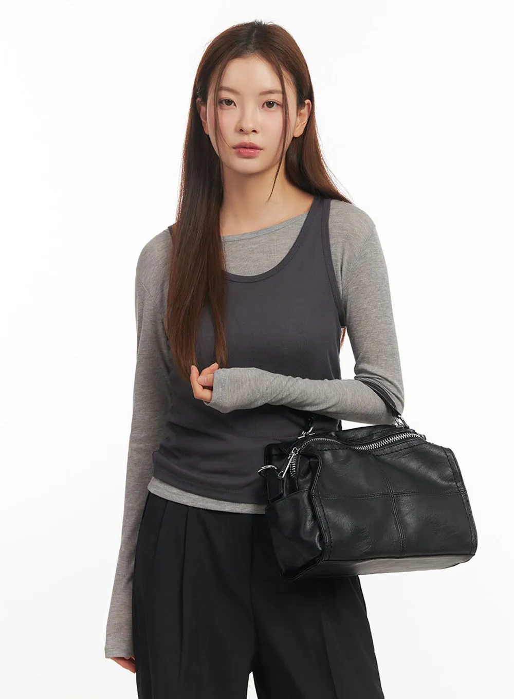Faux-Leather Boston Bag IM524