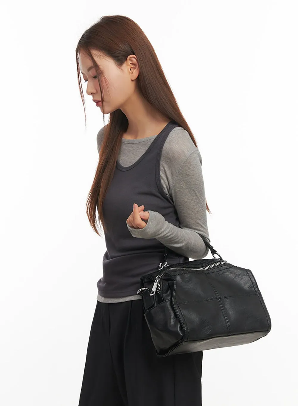 Faux-Leather Boston Bag IM524