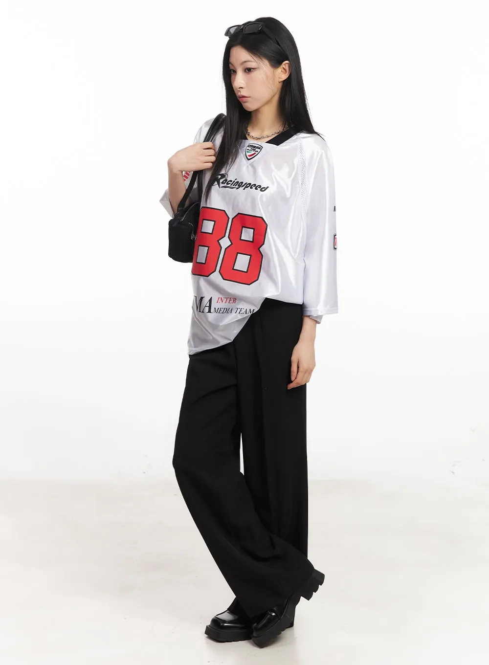 Glossy Oversize Jersey Top CA516