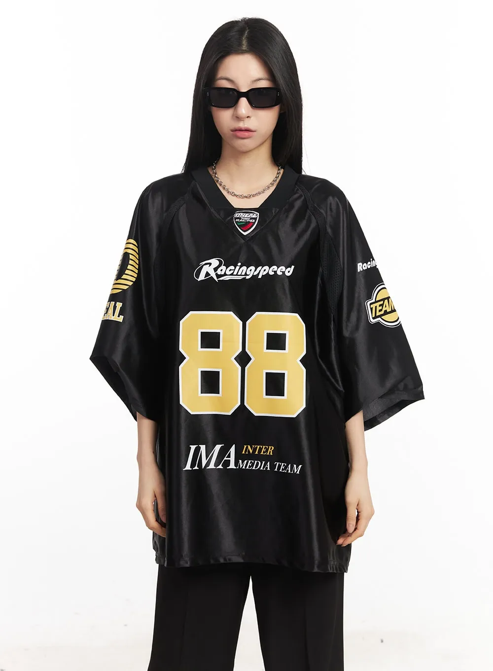 Glossy Oversize Jersey Top CA516