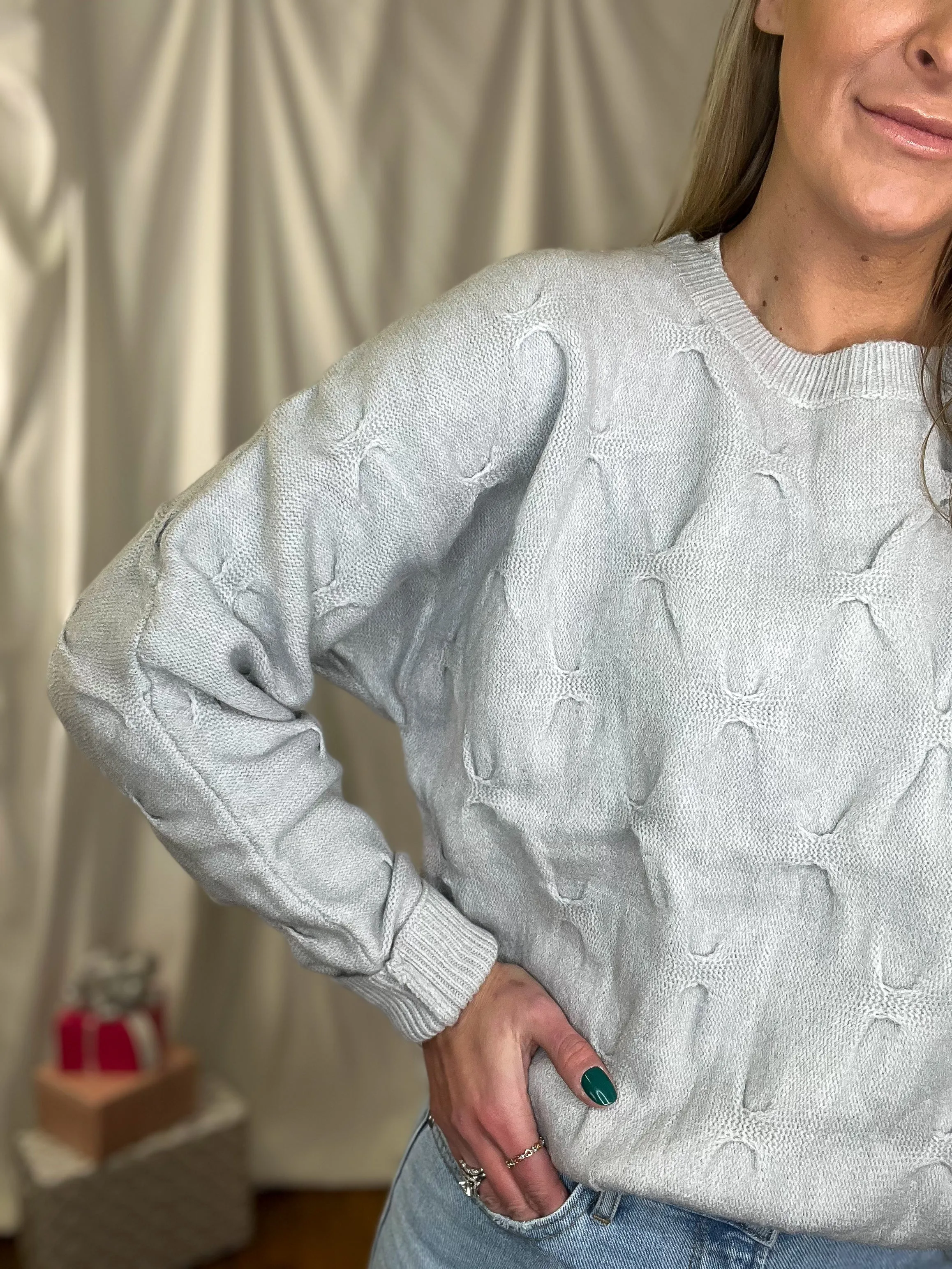 Grey Cozy Pintucked Contrast Sweater