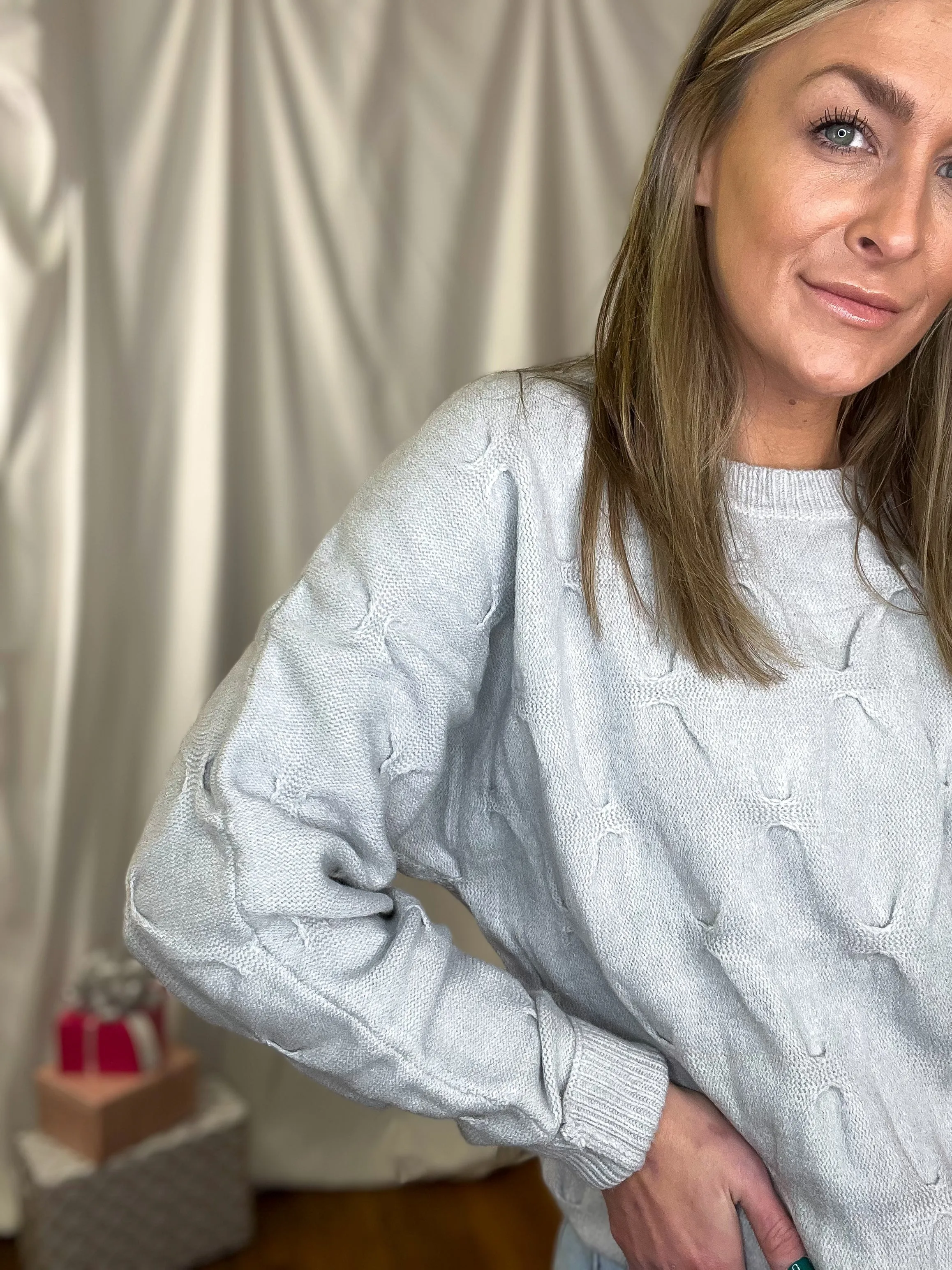 Grey Cozy Pintucked Contrast Sweater
