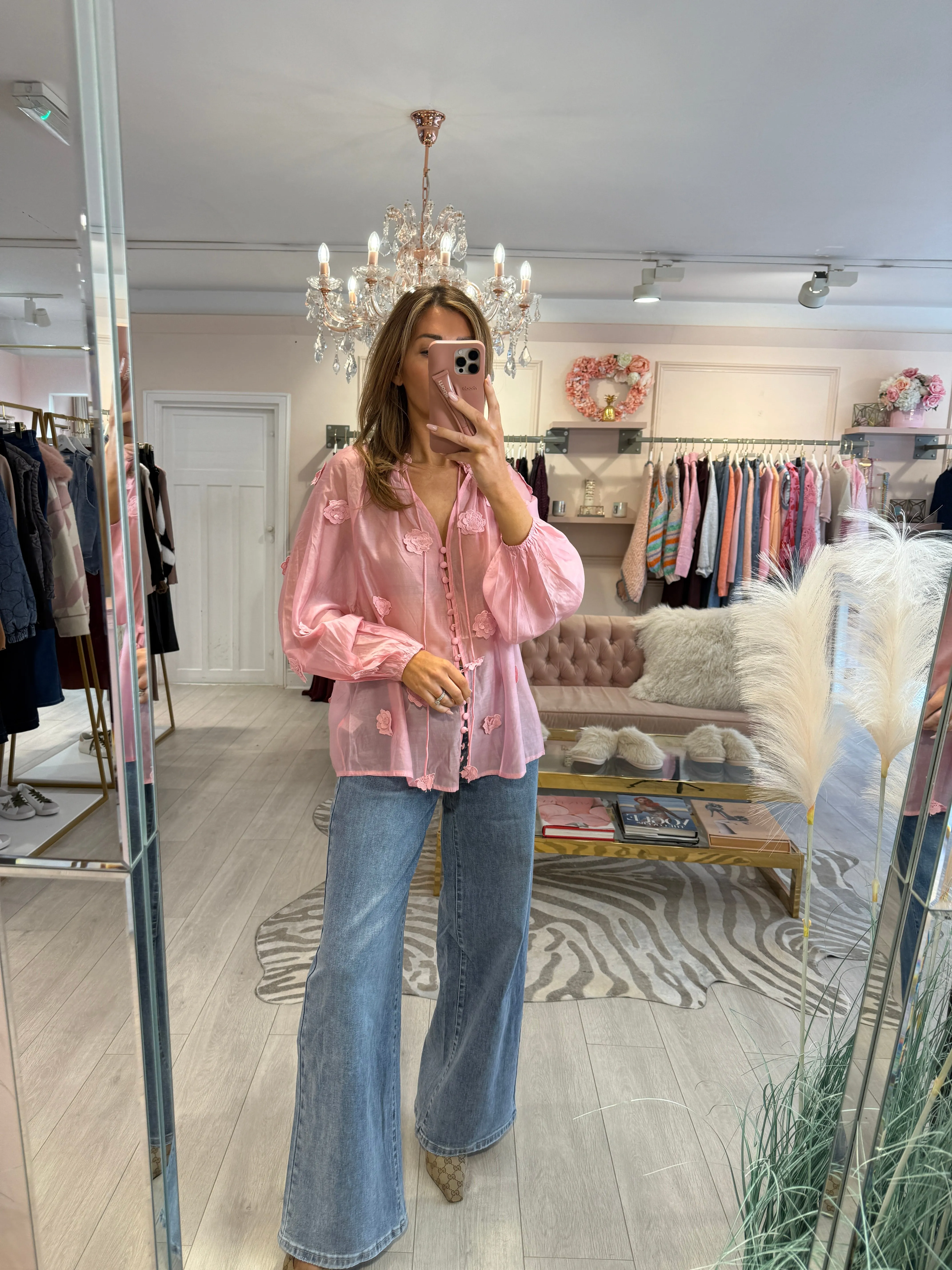INDIA ROSE APPLIQUE BLOUSE PINK