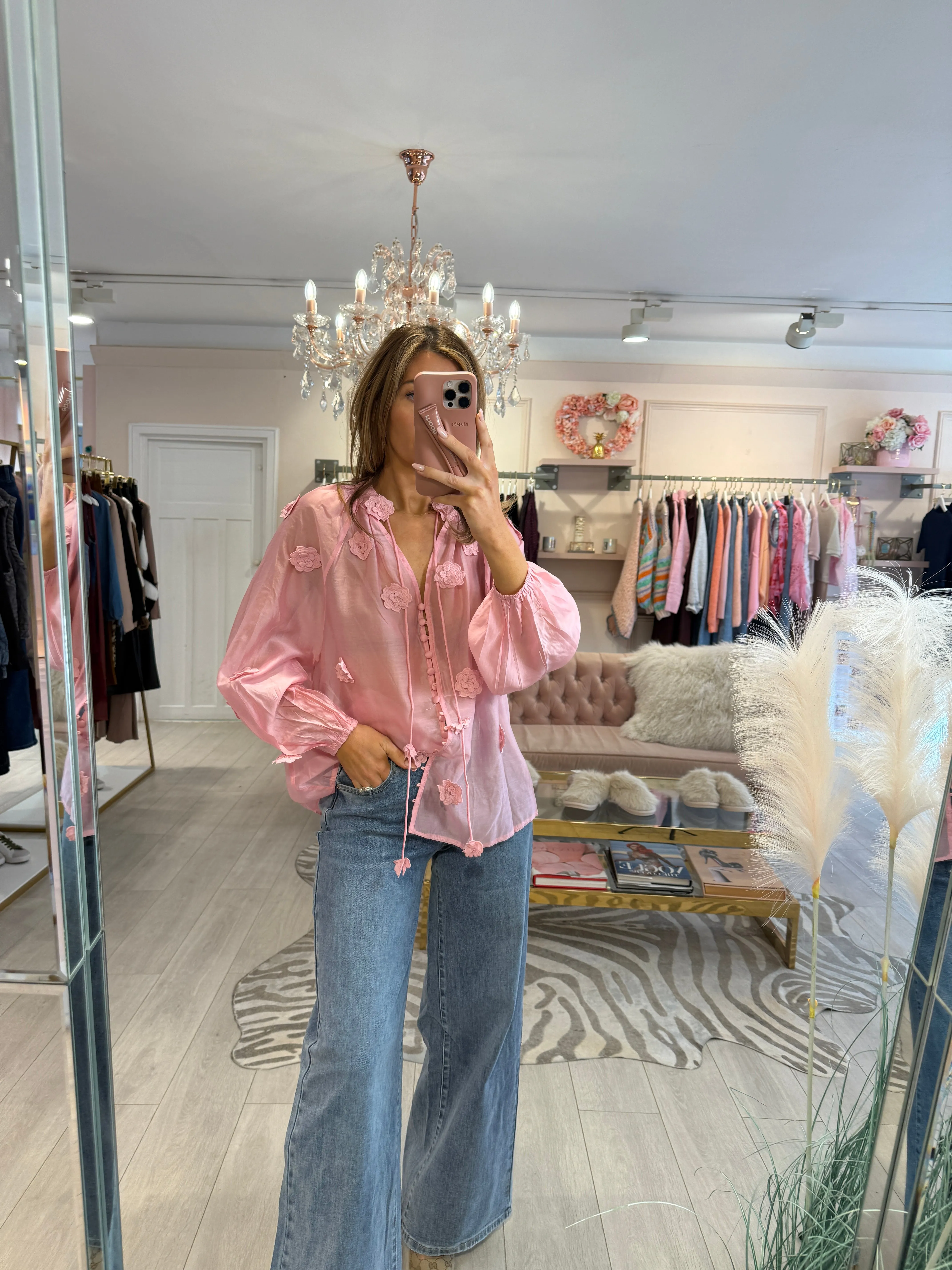 INDIA ROSE APPLIQUE BLOUSE PINK