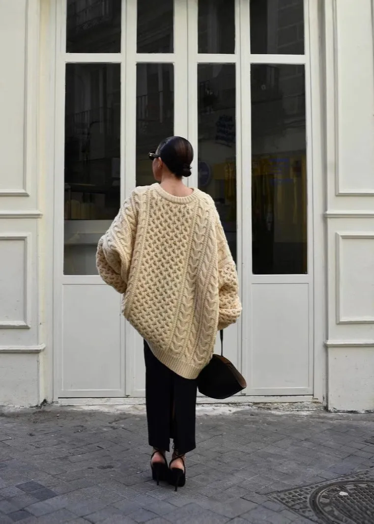 Ivyshape | Cable-Knit Oversized Sweater