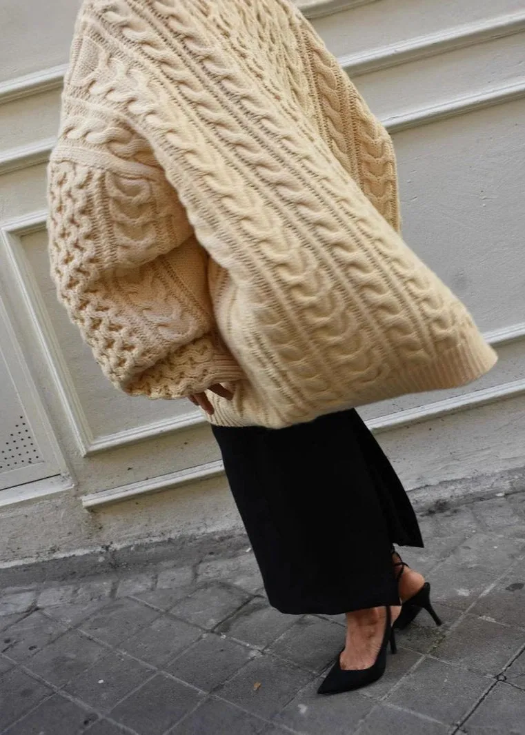 Ivyshape | Cable-Knit Oversized Sweater