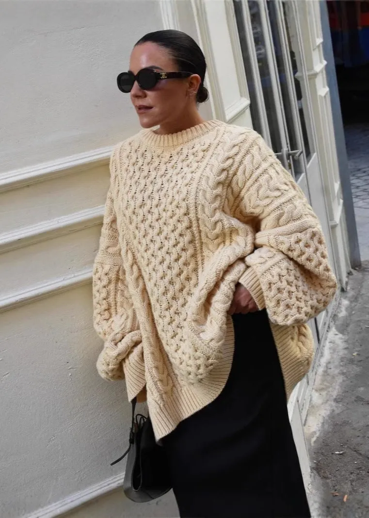 Ivyshape | Cable-Knit Oversized Sweater