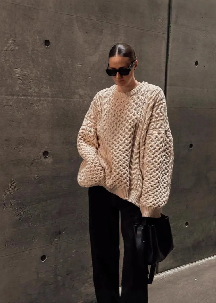 Ivyshape | Cable-Knit Oversized Sweater