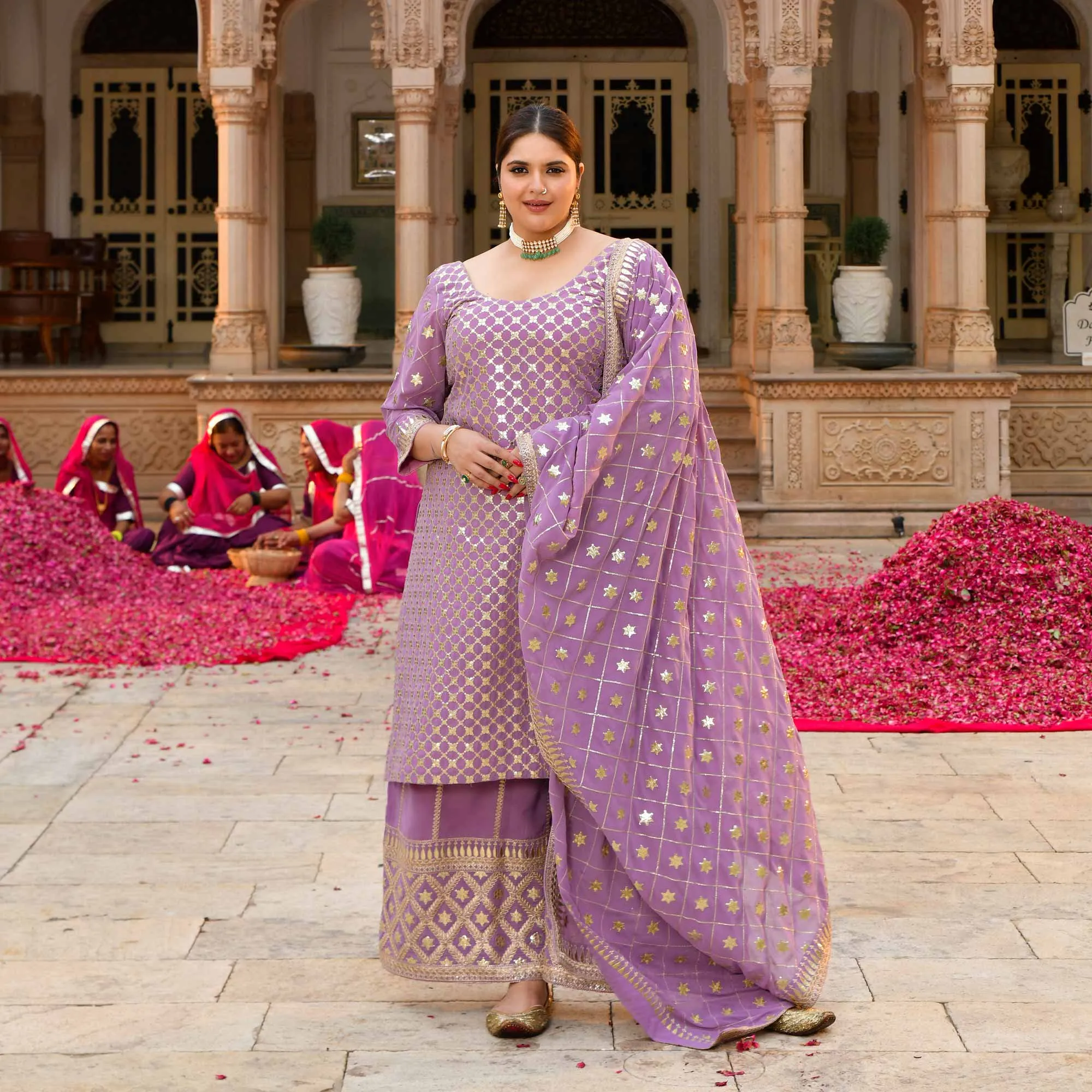 Lavanaya- Deep Lilac Sequin Embroidered Georgette Suit Set