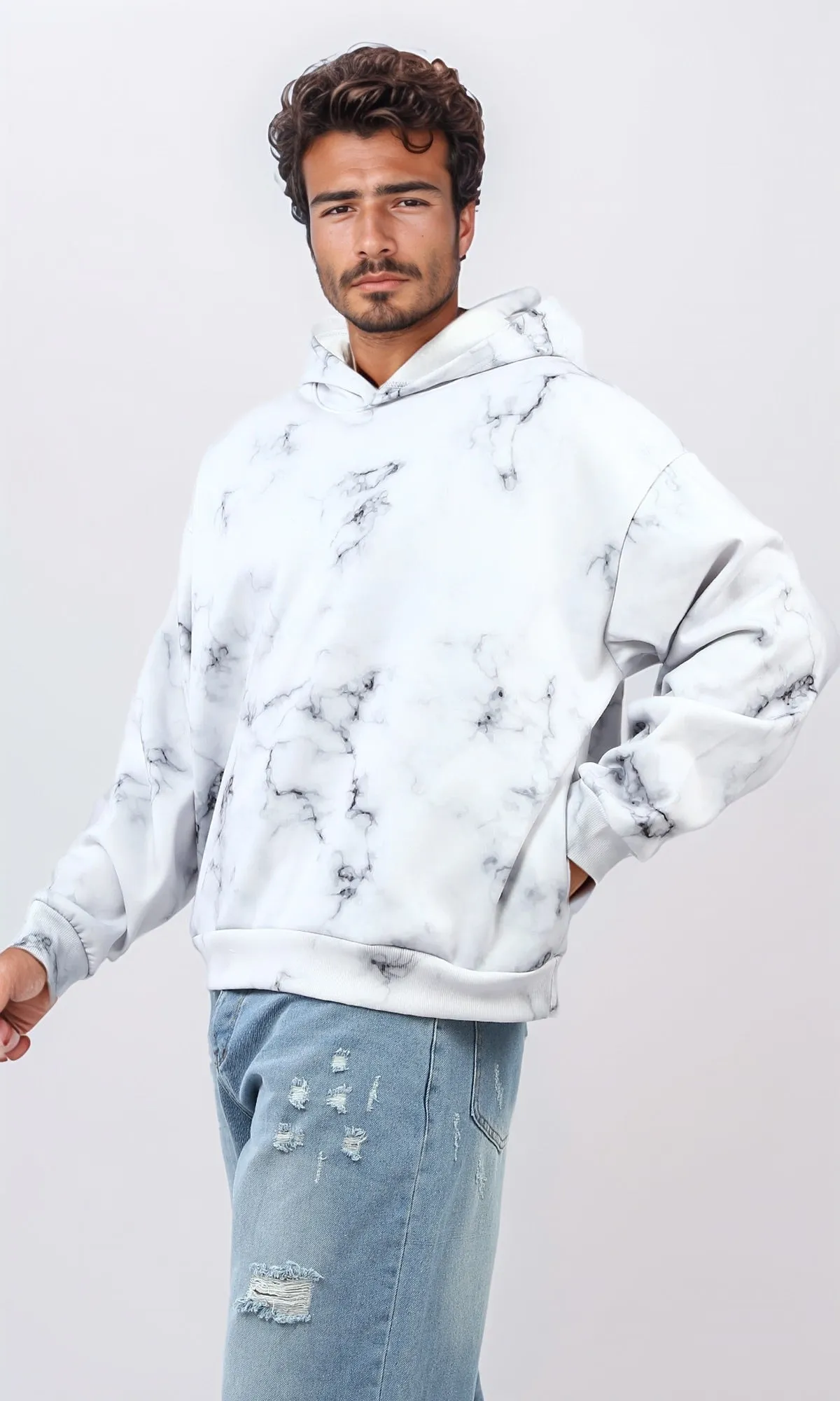 o197324 - Tie Dye Slip On Comfy Winter Hoodie - Black & White