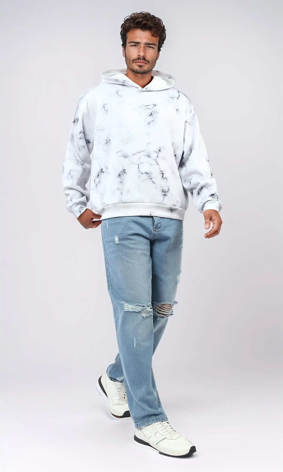 o197324 - Tie Dye Slip On Comfy Winter Hoodie - Black & White