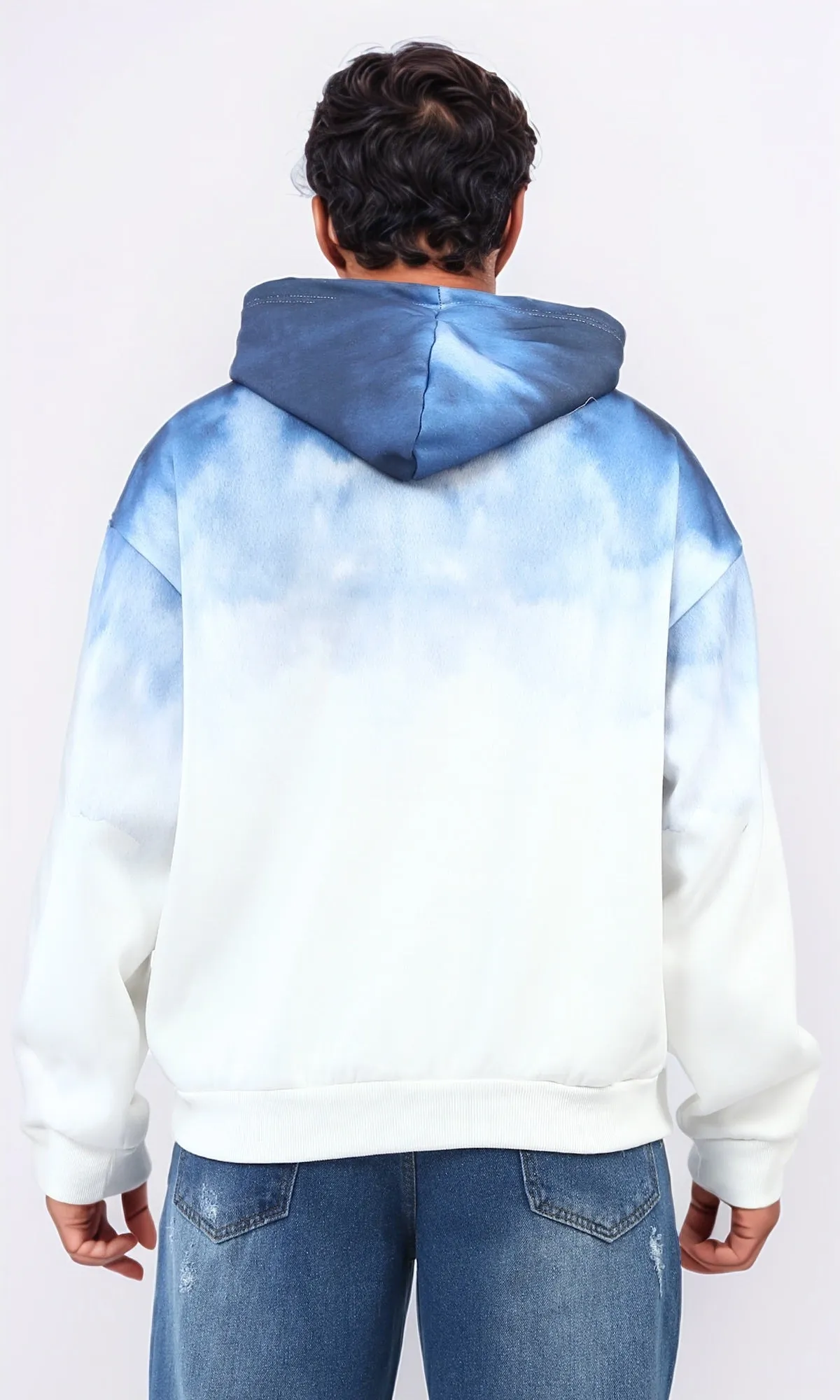o197326 - Tie Dye Slip On Comfy Winter Hoodie - Blue & White