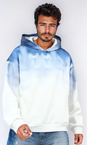 o197326 - Tie Dye Slip On Comfy Winter Hoodie - Blue & White