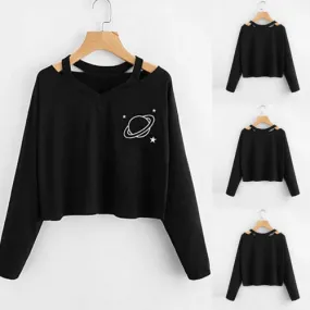 S-XL Women's Hooded Hoodie Sweatshirt Jumper Pullover Crop Top Coat Pullover Tops