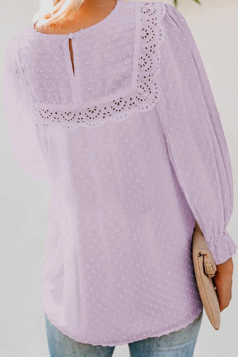 Swiss Dot Hollow Out Ruffle Sleeve Blouse