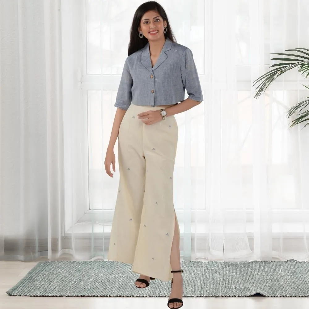 Top-Pant Set in Kala Cotton | Everyday Elegance | White And Powder Blue