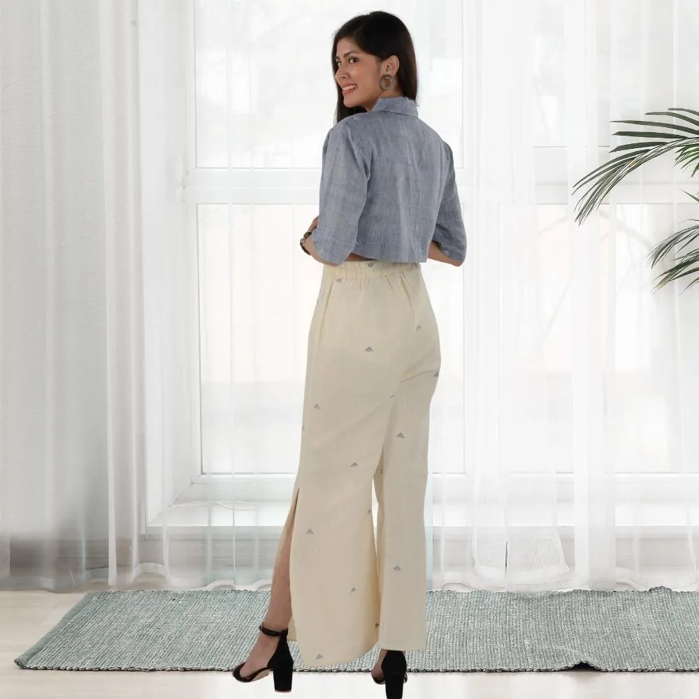 Top-Pant Set in Kala Cotton | Everyday Elegance | White And Powder Blue