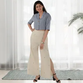 Top-Pant Set in Kala Cotton | Everyday Elegance | White And Powder Blue