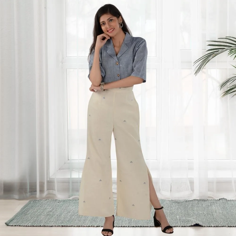 Top-Pant Set in Kala Cotton | Everyday Elegance | White And Powder Blue